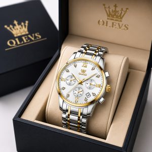 OLEVS 2858 Men's Luxury Quartz Watch with Stainless Steel Strap & Chronograph