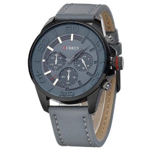 CURREN M8187 Grey Leather Quartz Men's Watch