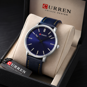 CURREN Men’s Leather Analog Watch Silver blue