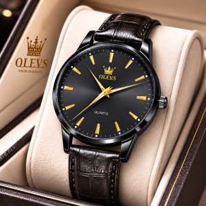 OLEVS Men's Classic Leather Strap Watch
