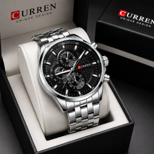 Curren Brand Luxury Watch Men Fashion Casual Business-New sliver black