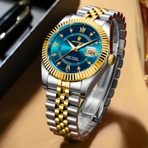Poedagar 910B Silver Dial Two-tone Men s watch -Golden Blue