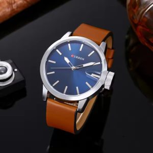 Curren 8208 Leather Strap Analog Dial Men Wristwatch – Coffee Blue